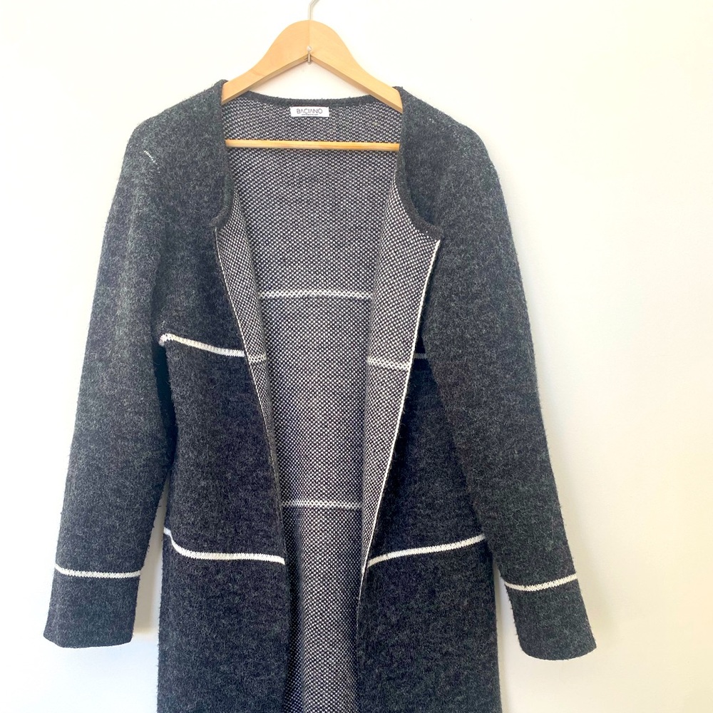 Boiled wool Bacinano sweater coat. Beautiful material. Chic + comfortable. Sz M